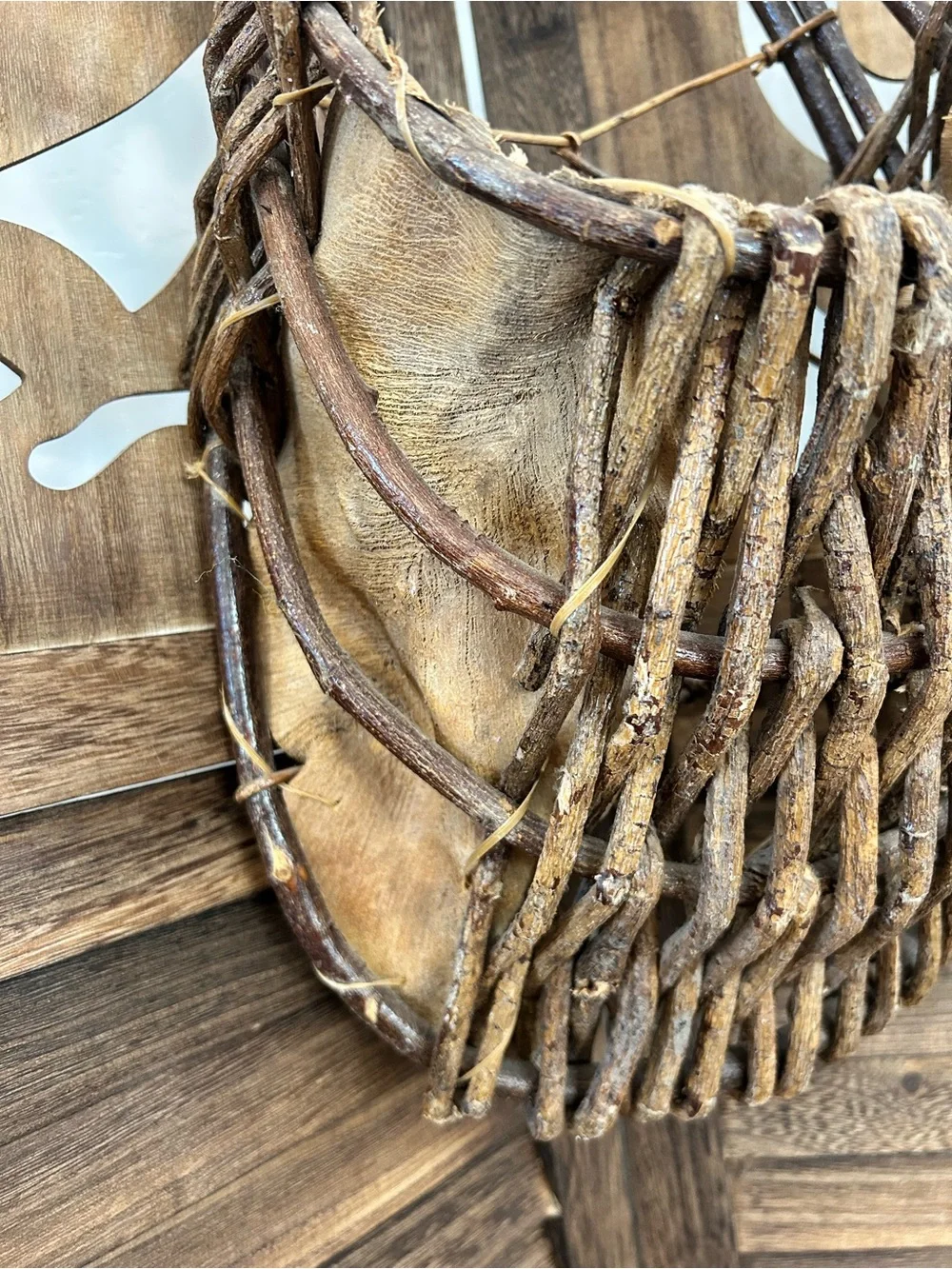 Vtg Palm Leaf & Woven Twig Hanging Wall Basket 17